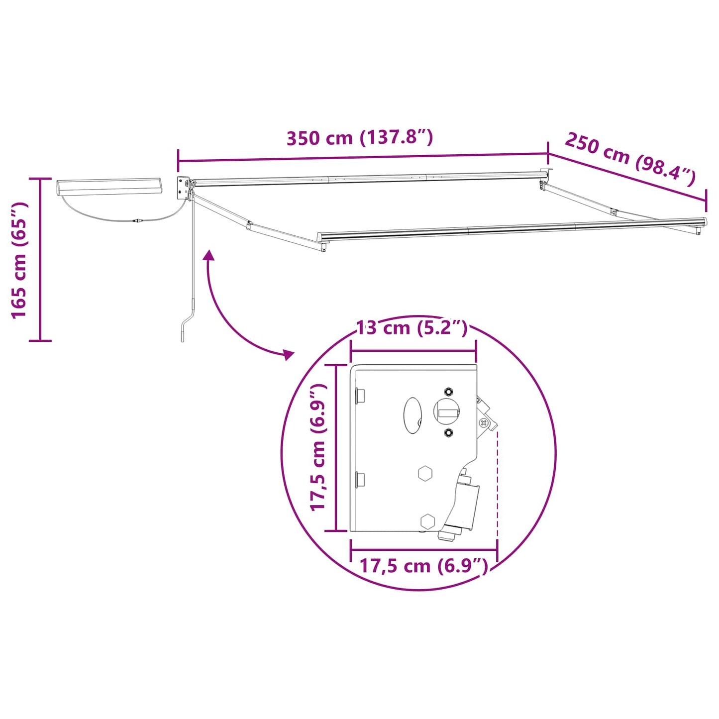 Electric Retractable Awning Multicolour 3.5 x 2.5 m