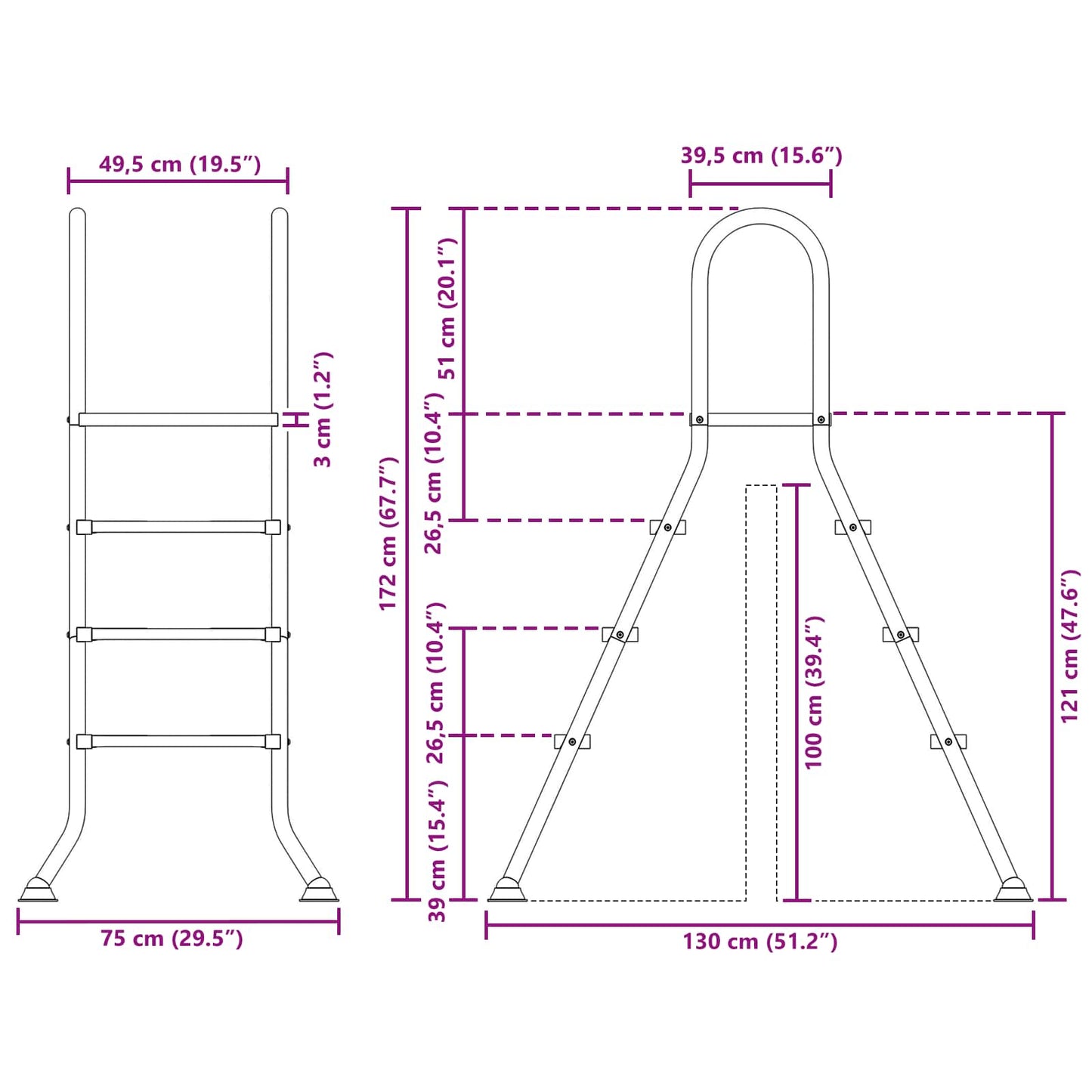 Above Ground Pool Ladder 100 cm 3-Step Stainless Steel 304