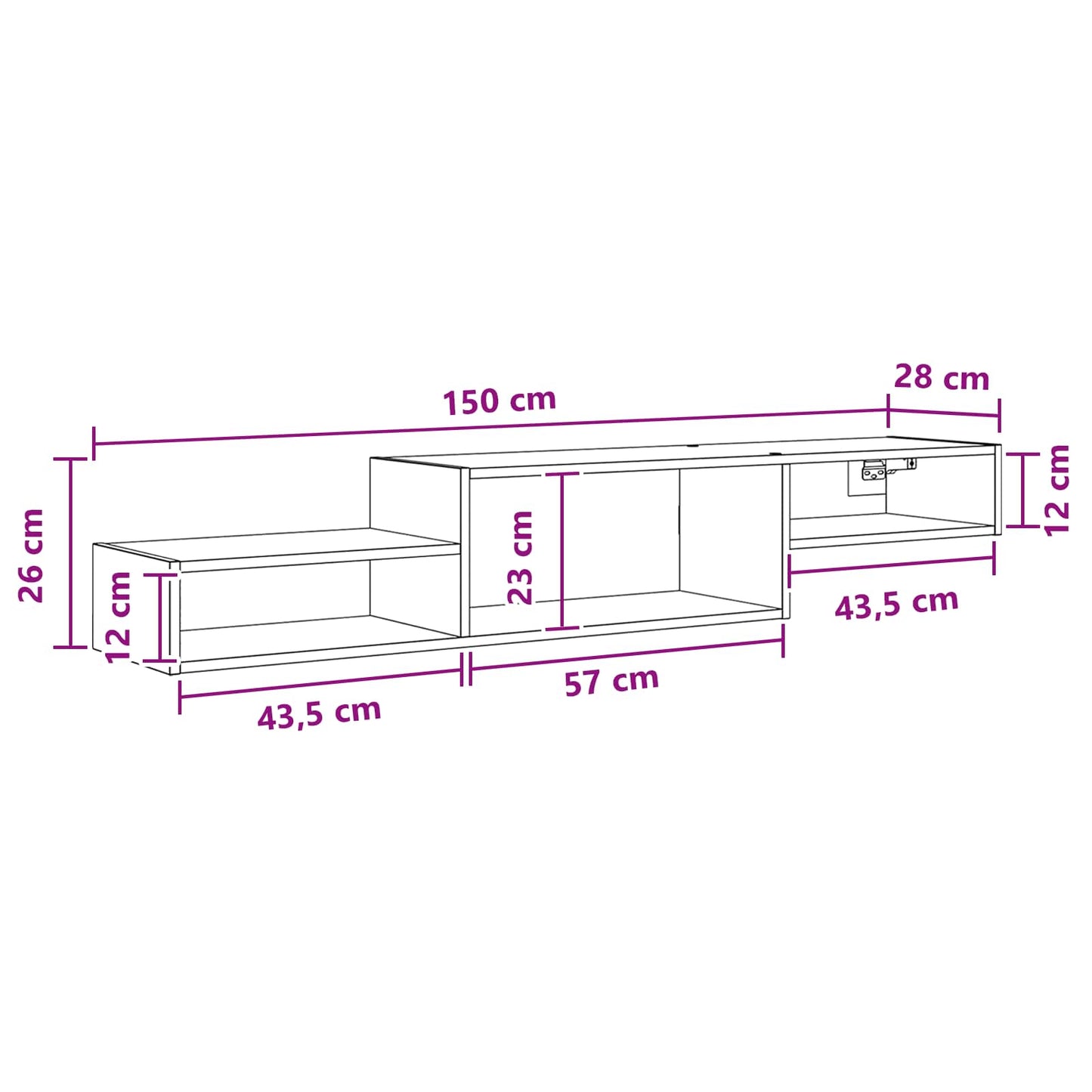 Wall-mounted TV Cabinet Wall-Mounted Black Oak 150 x 28 x 26 cm