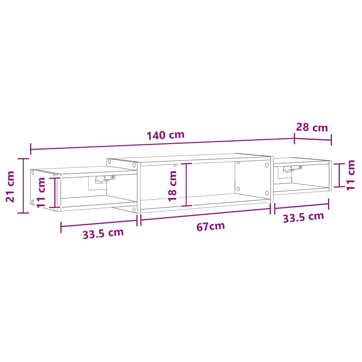 Wall-mounted TV Cabinet Wall-Mounted Black Oak 140 x 28 x 21 cm