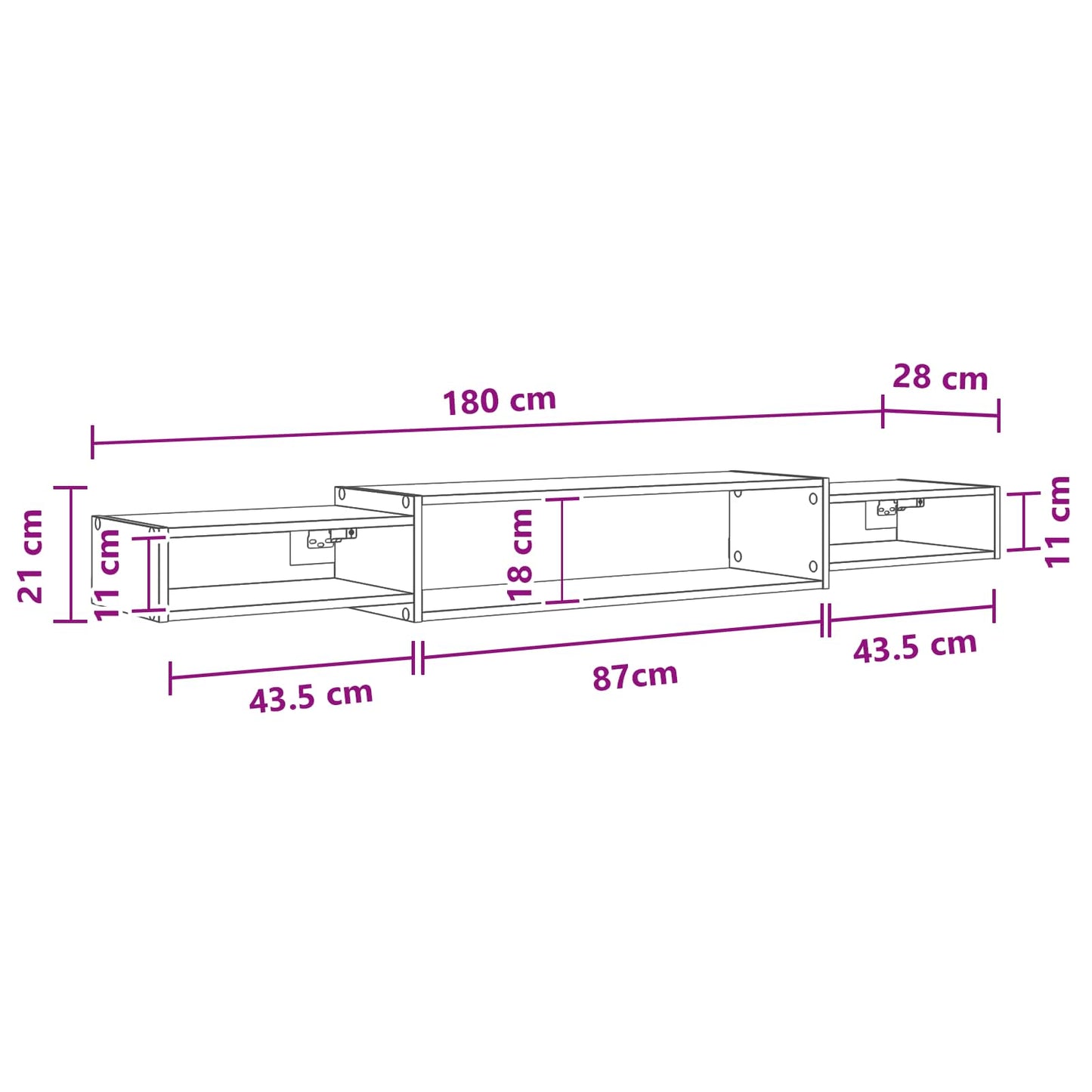 Wall-mounted TV Cabinet Wall-Mounted Black Oak 180 x 28 x 21 cm