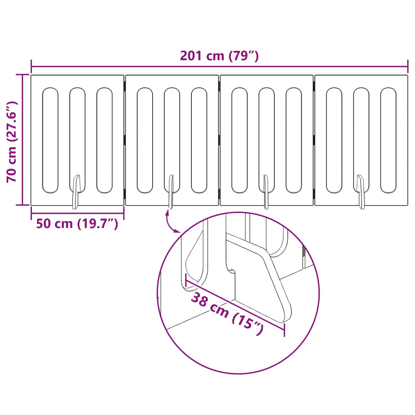 Folding Pet Fence 4 pcs Grey Sonoma 201 x 38 x 70 cm