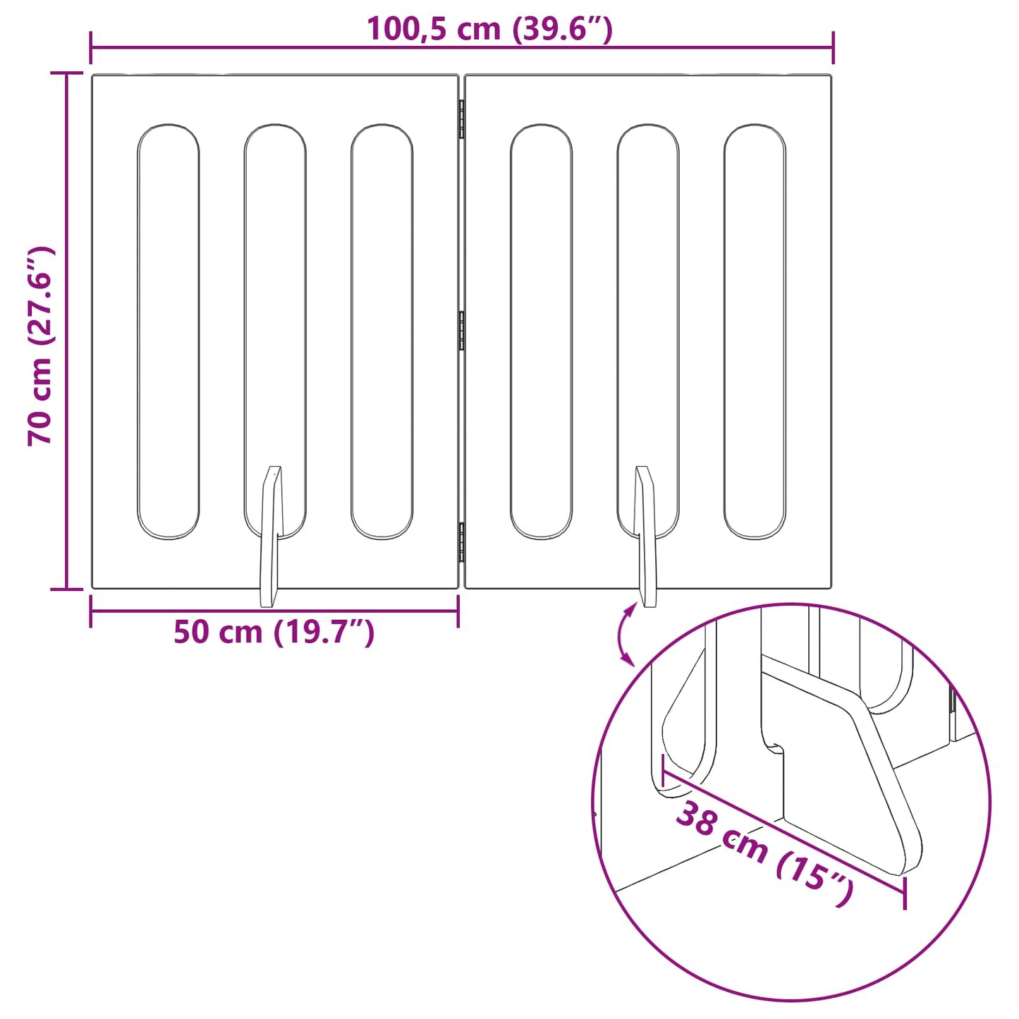 Folding Pet Fence 2 pcs Oak Wood 100.5 x 38 x 70 cm