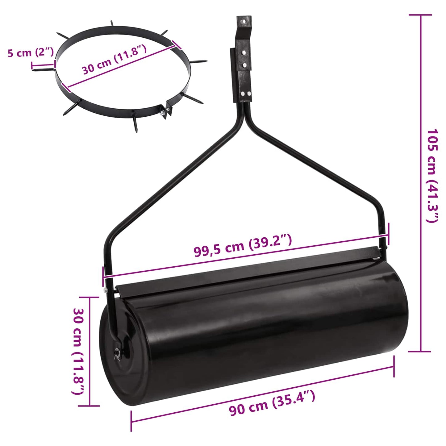 Garden Lawn Roller Pull with Aerator Clamps Ø 30 x 90 cm Steel