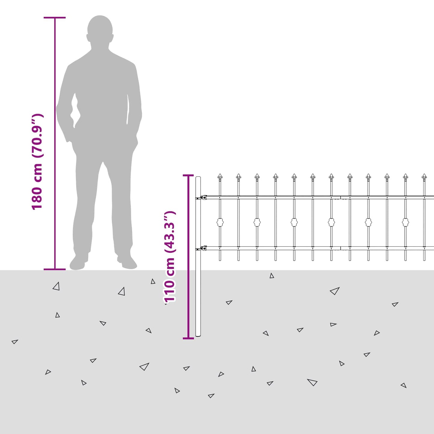 Spike Fence ASTEN 200 x 110 cm Powder-Coated Steel Black