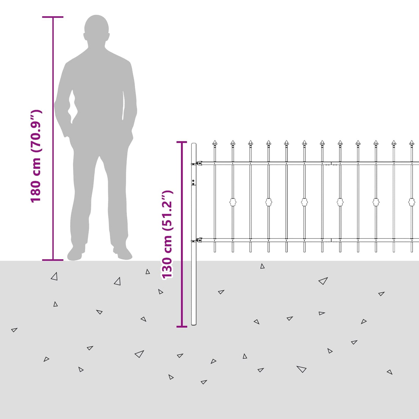 Spike Fence ASTEN 200 x 130 cm Powder-Coated Steel Black