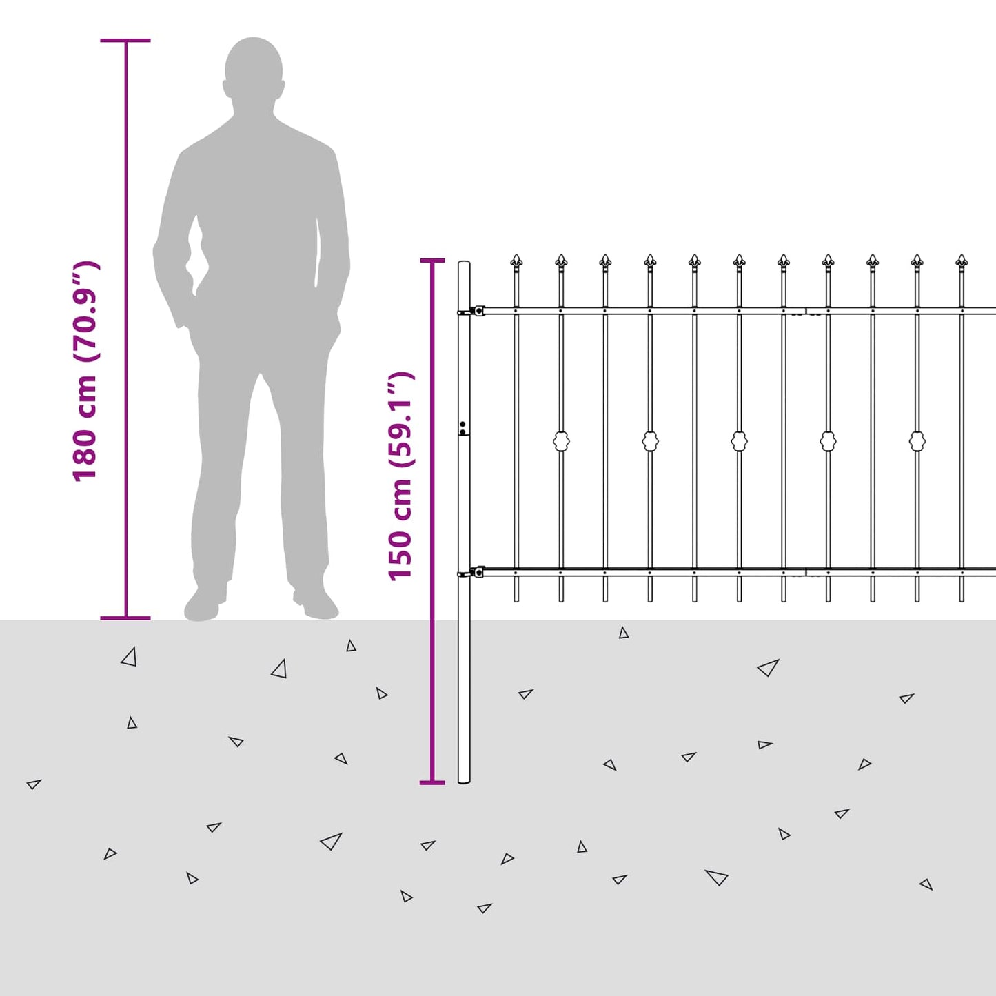 Spike Fence ASTEN 200 x 150 cm Powder-Coated Steel Black