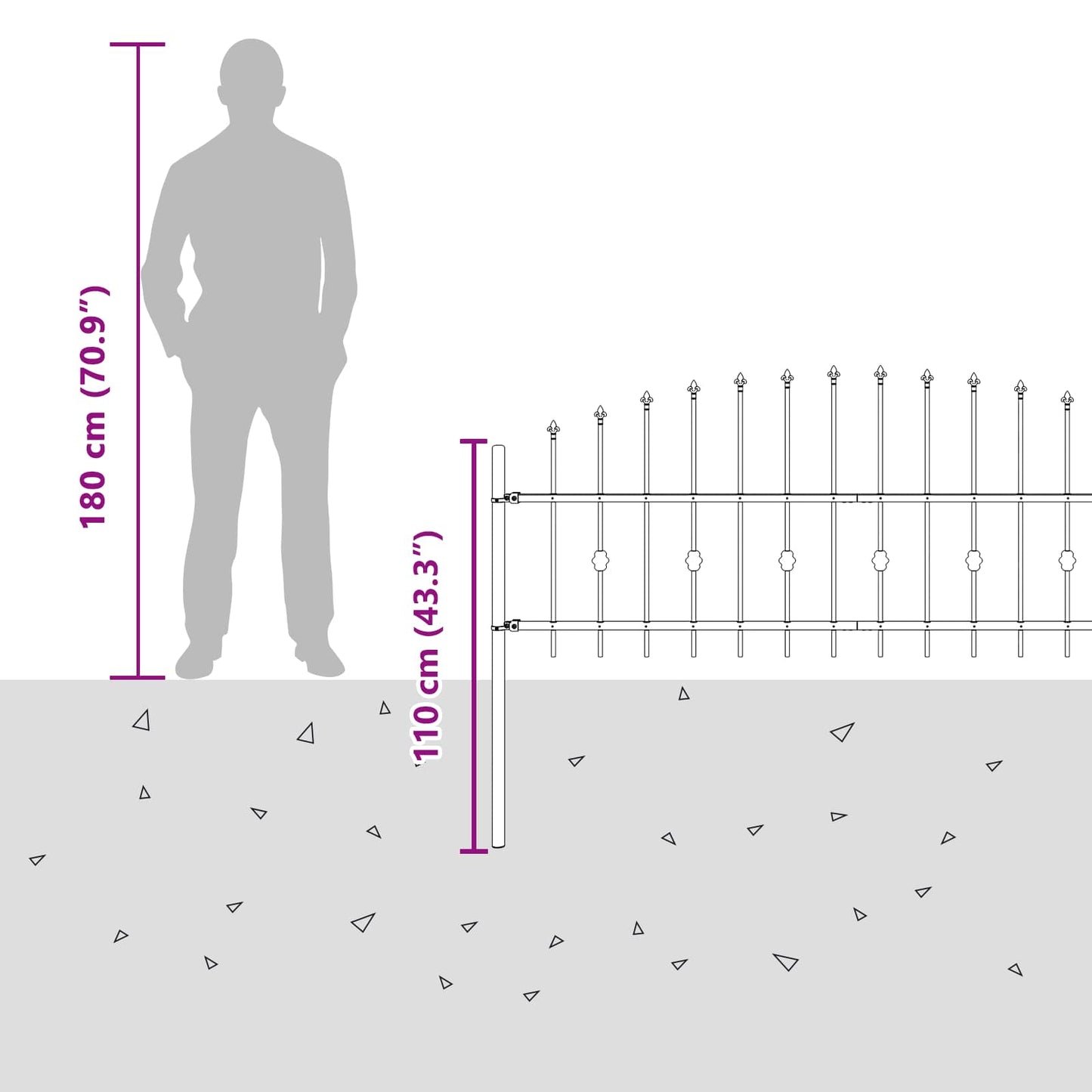 Spike Fence ASTEN 200 x 110 cm Powder-Coated Steel Black