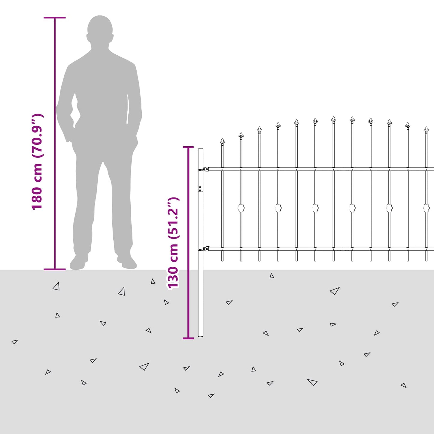 Spike Fence ASTEN 200 x 130 cm Powder-Coated Steel Black