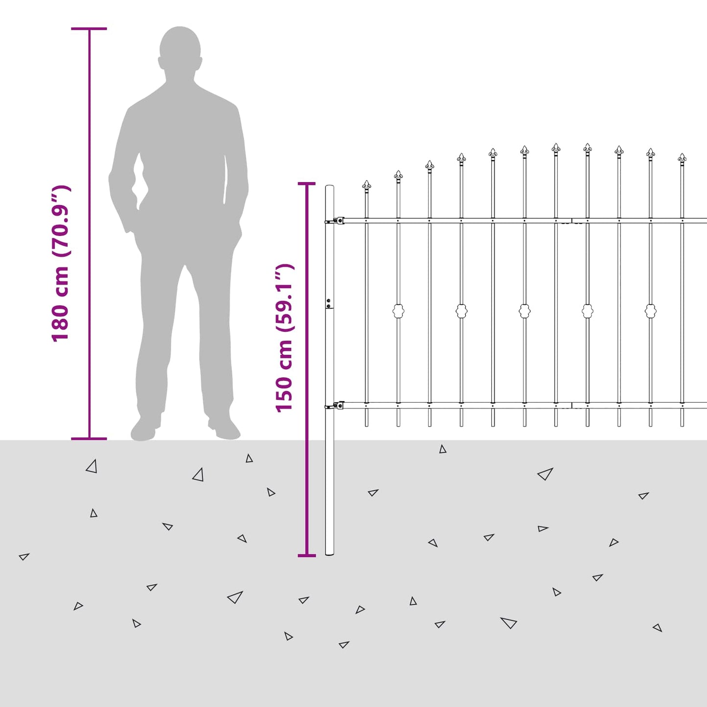 Spike Fence ASTEN 200 x 150 cm Powder-Coated Steel Black