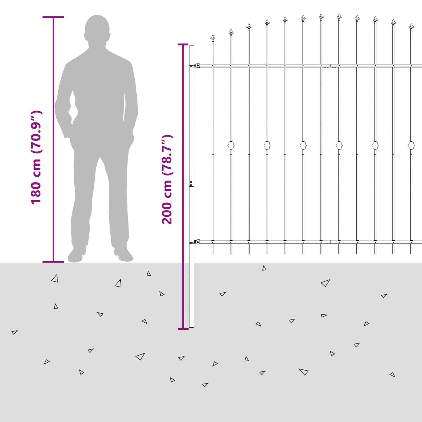 Spike Fence ASTEN 200 x 200 cm Powder-Coated Steel Black