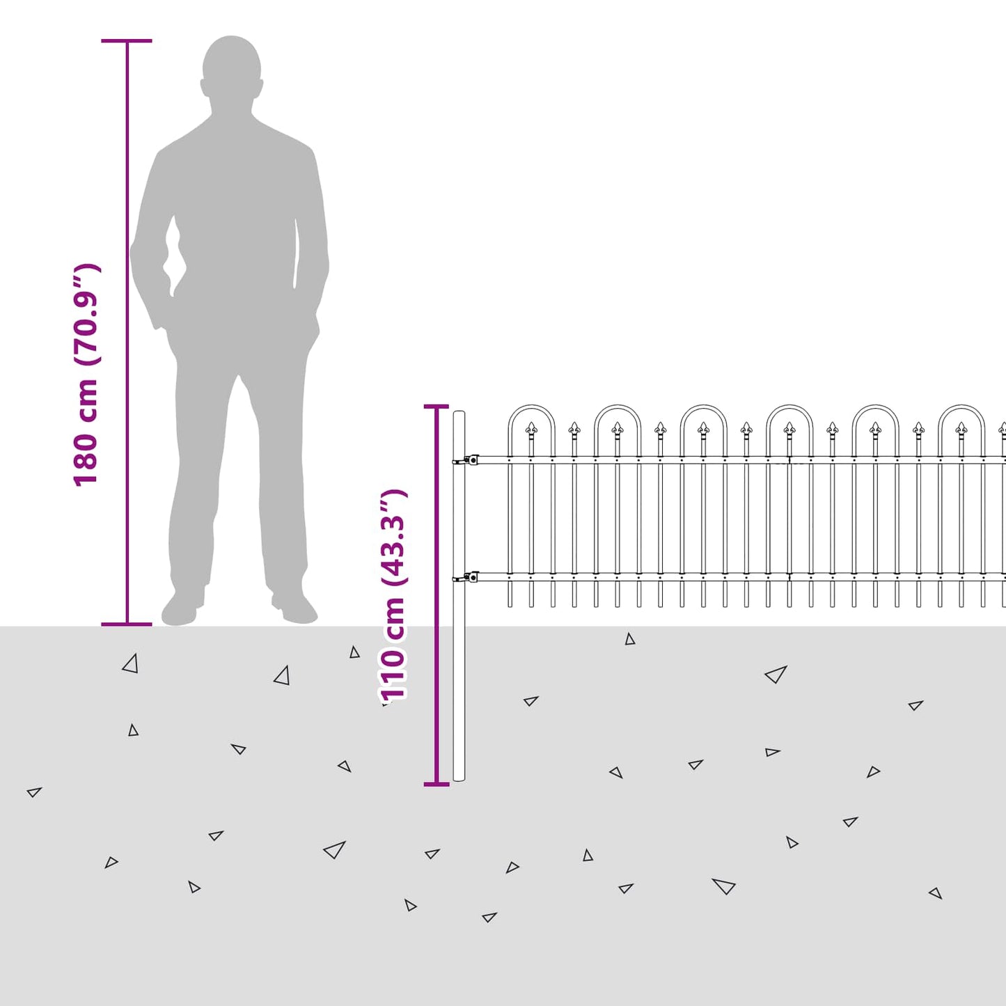 Spike Arch Fence DRONTEN 200 x 110 cm Powder-Coated Steel Black