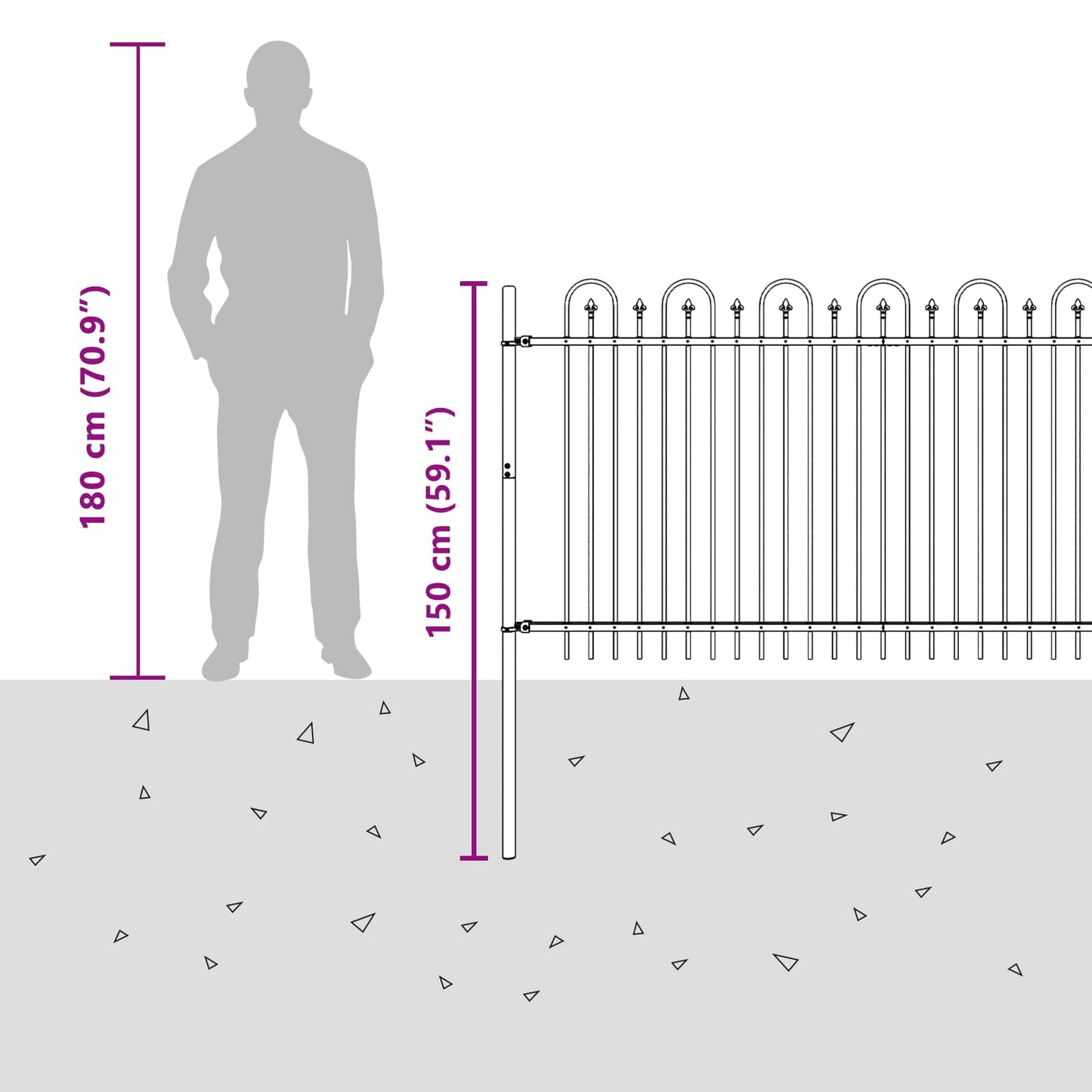 Spike Arch Fence DRONTEN 200 x 150 cm Powder-Coated Steel Black