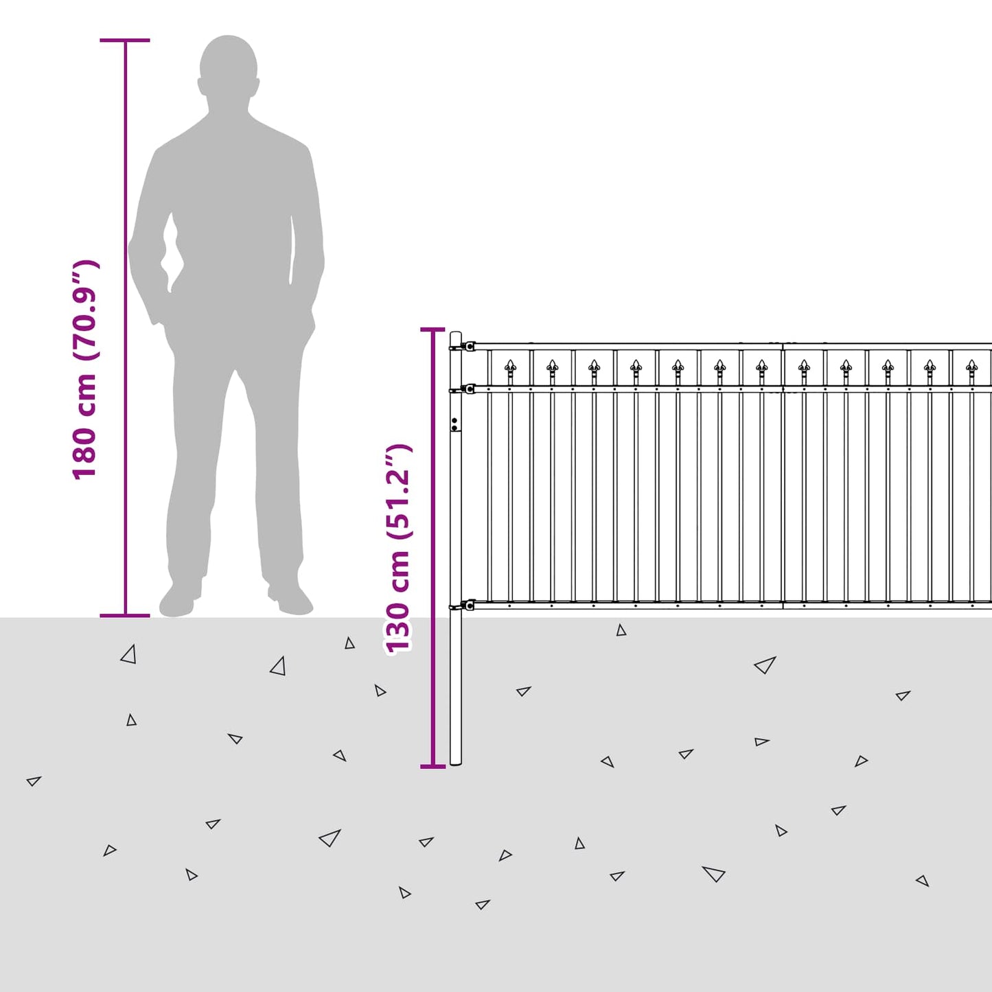 Spike Fence BAARLO 200 x 130 cm Powder-Coated Steel Black