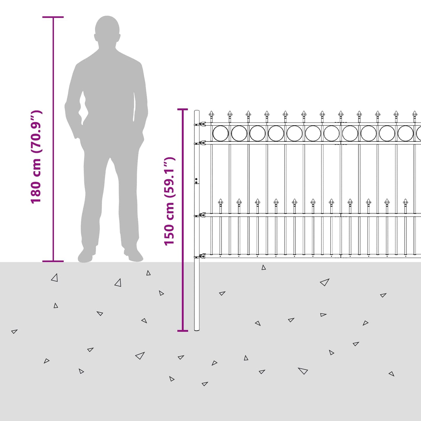Spike Ring Fence HORST 200 x 150 cm Powder-Coated Steel Black