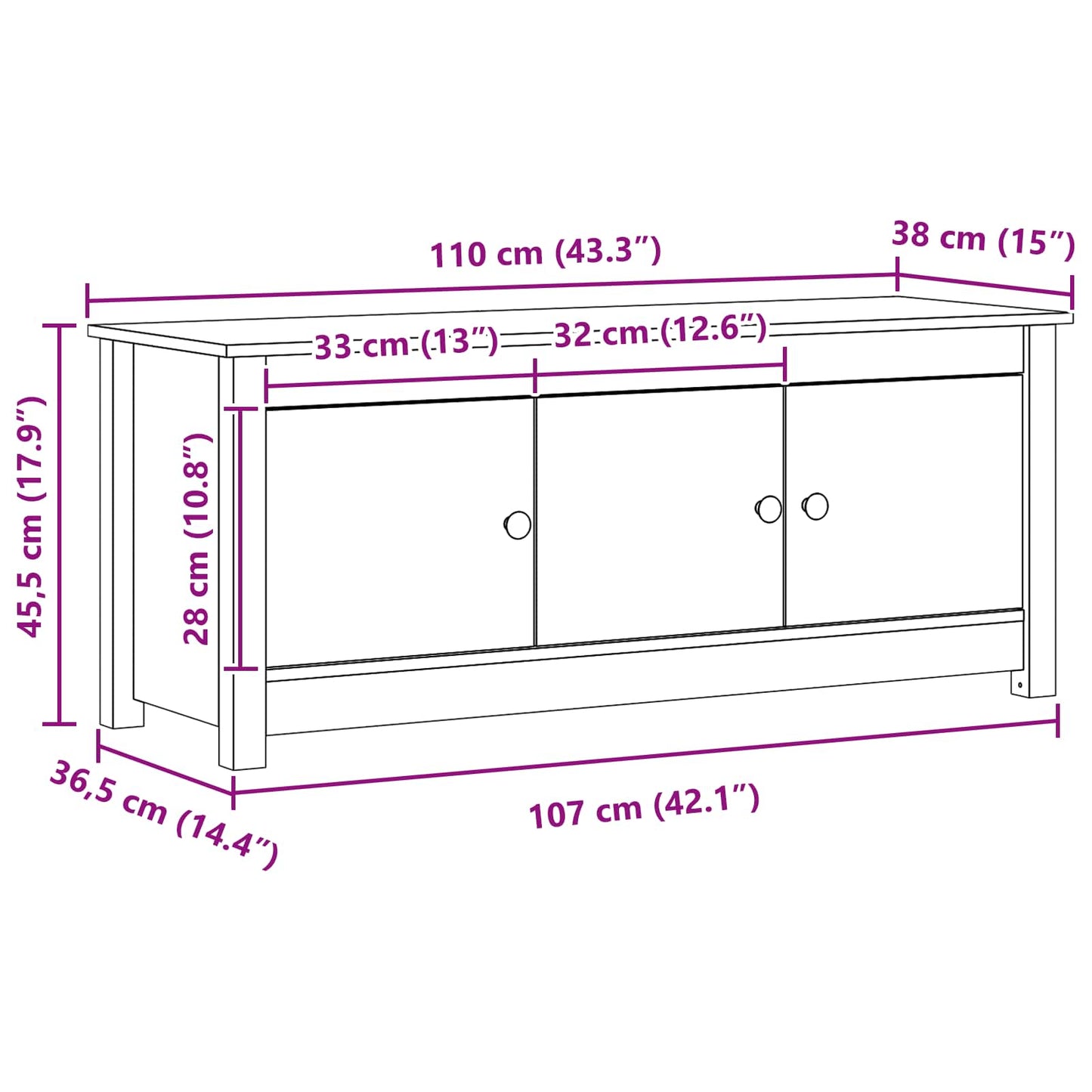 Shoe Cabinet Wax Brown 110 x 38 x 45.5 cm Solid Pine Wood