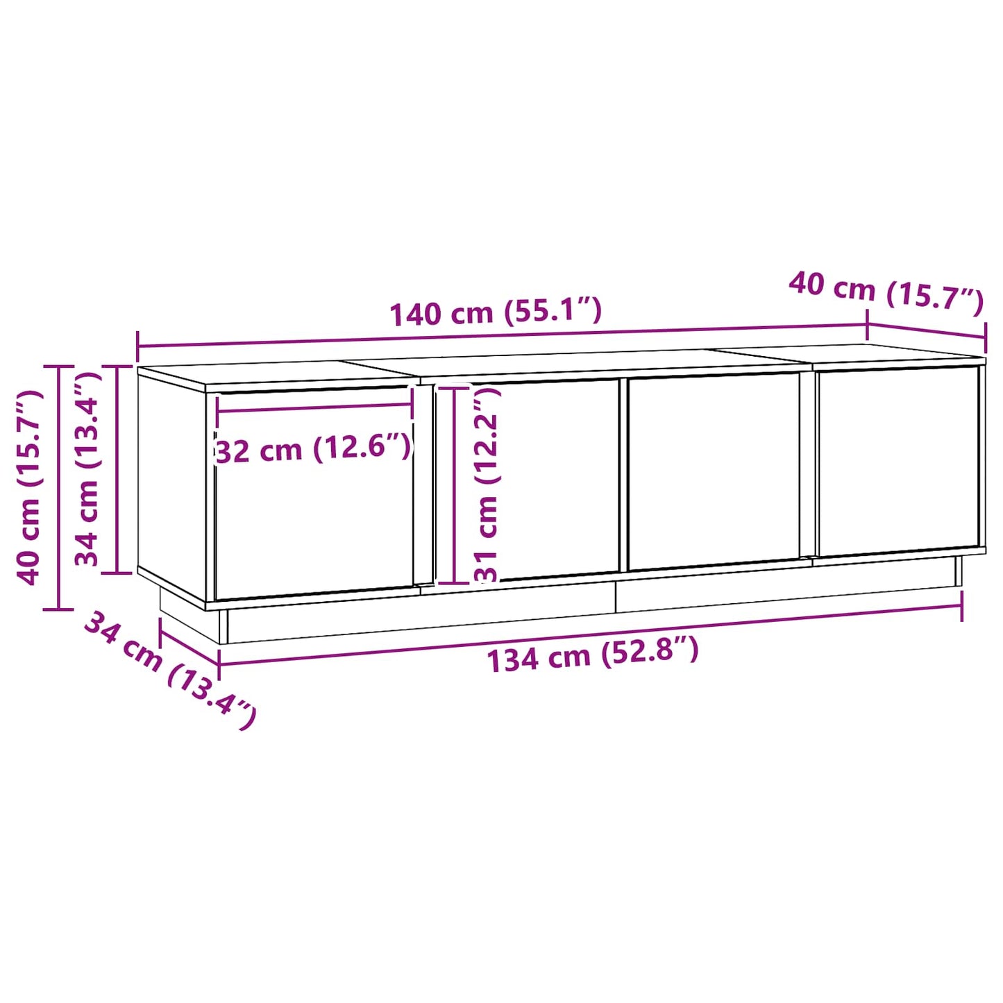 TV Cabinet Wax Brown 140 x 40 x 40 cm Solid Pine Wood