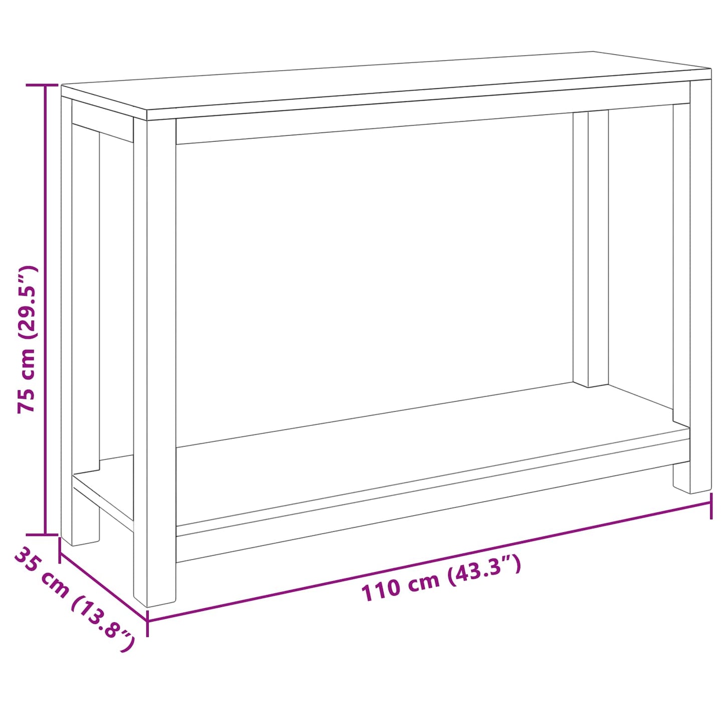 Console Table Natural 110 x 35 x 75 cm Solid Teak Wood