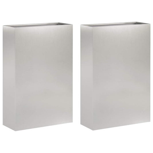 Garden Planter 2 pcs Silver 50 x 20 x 75 cm Stainless Steel