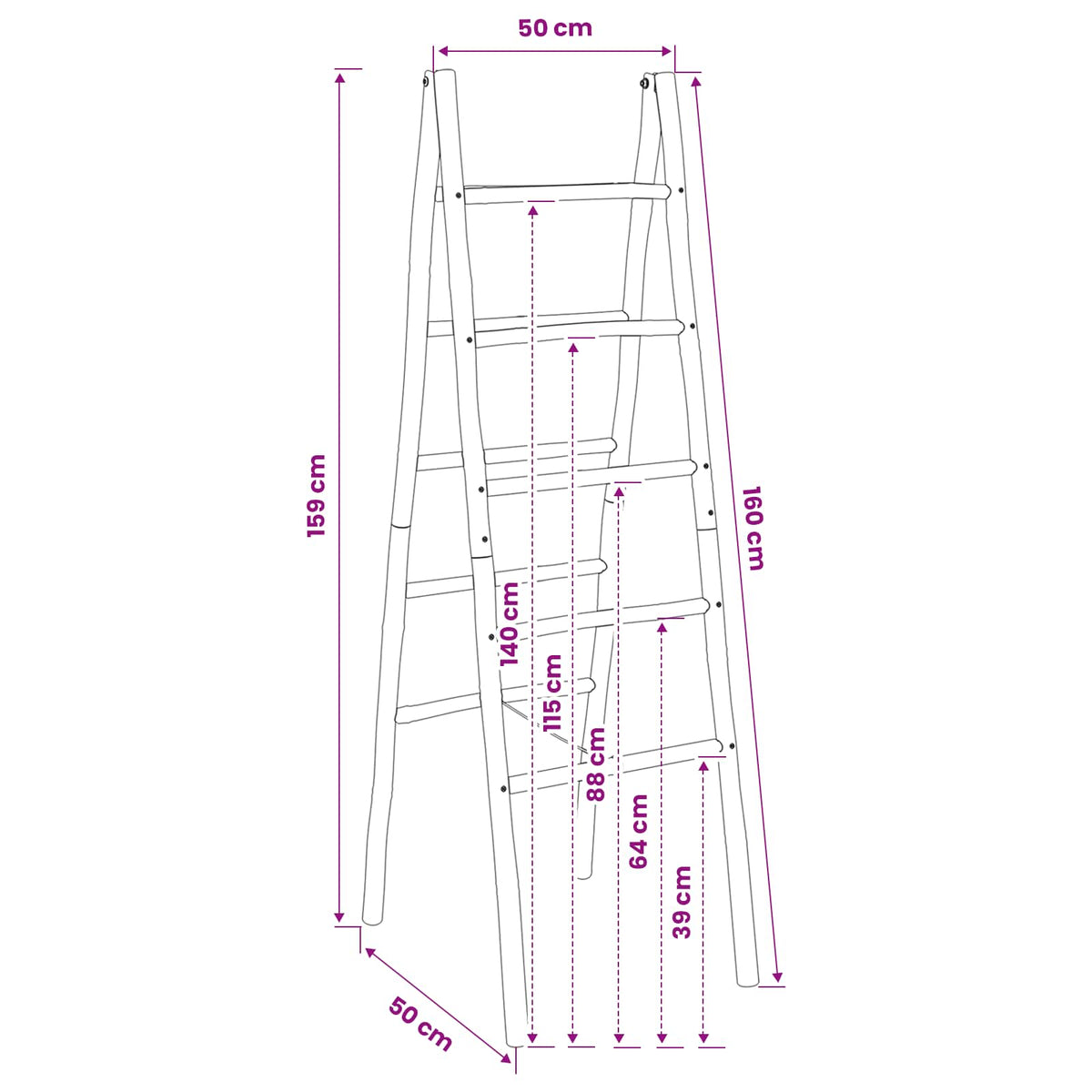 Double-Sided Blanket Ladder Black 50 x 50 x 159 cm Bamboo