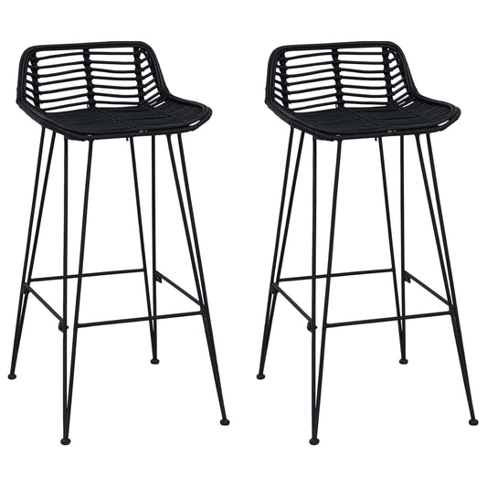 Bar Stool 2 pcs Black 44 x 46 x 91 cm Rattan and Steel