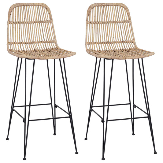 Bar Stool 2 pcs Natural 44 x 55 x 109 cm Rattan and Steel