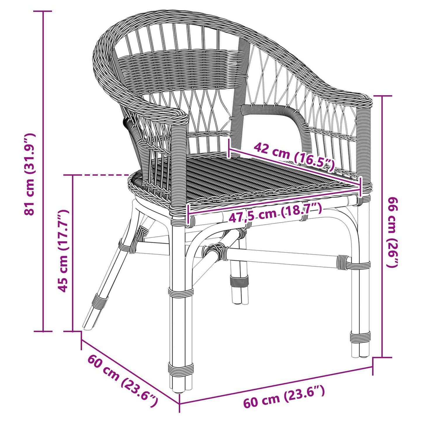 Stacking Chair Rattan Natural 60 x 60 x 81 cm