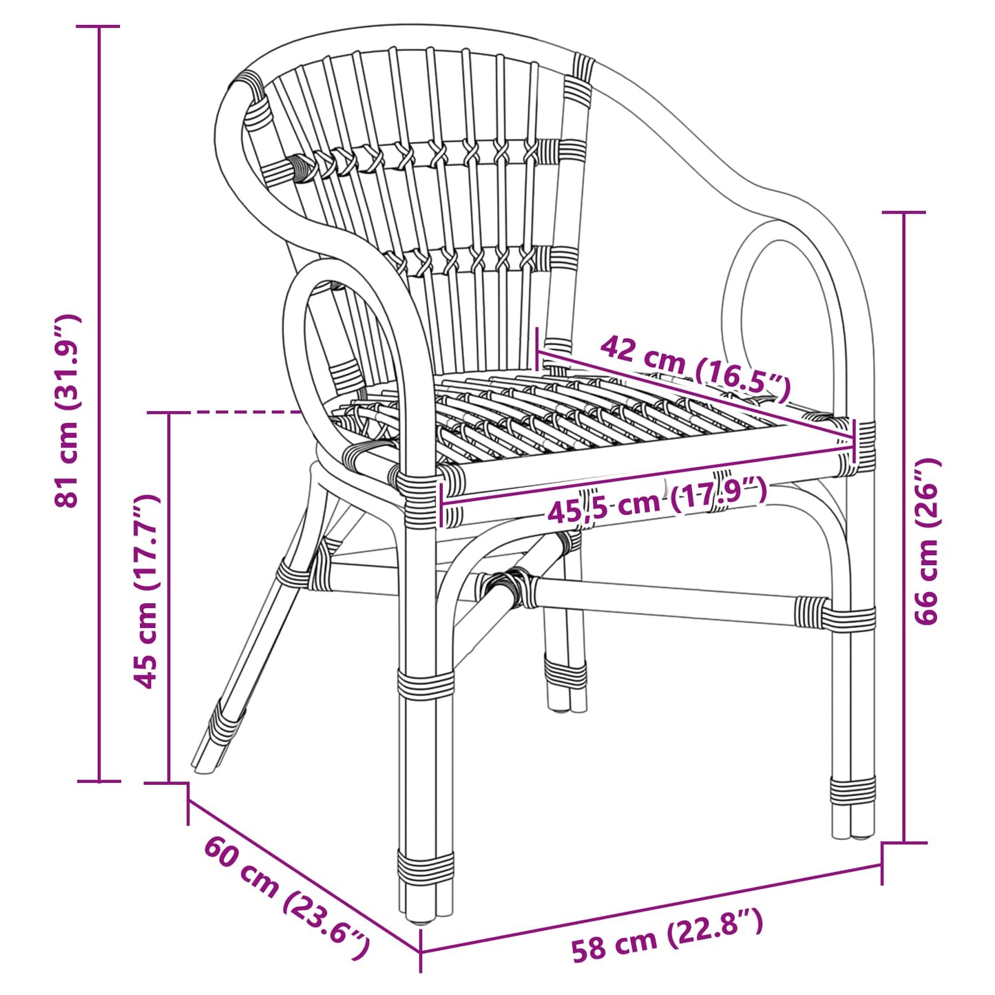 Stacking Chair Natural 58 x 60 x 81 cm Rattan