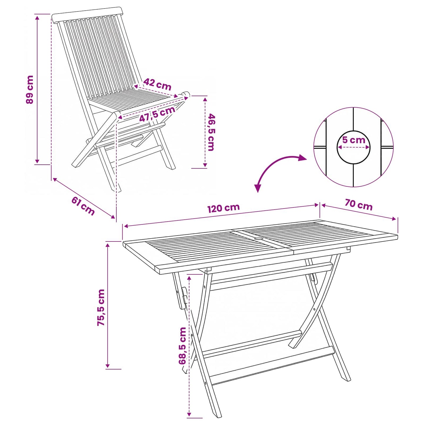 Garden Furniture Set 5 pcs Natural Solid Teak Wood