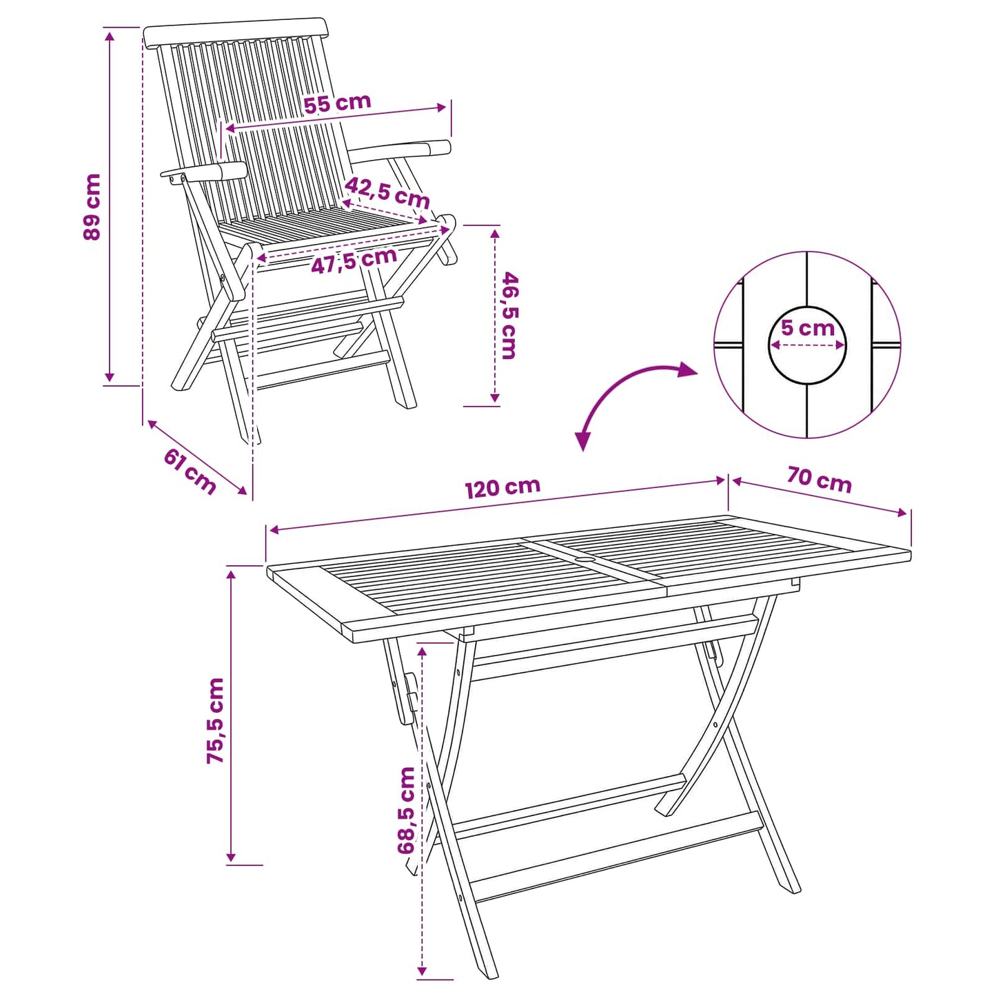 Garden Furniture Set 5 pcs Natural Solid Teak Wood