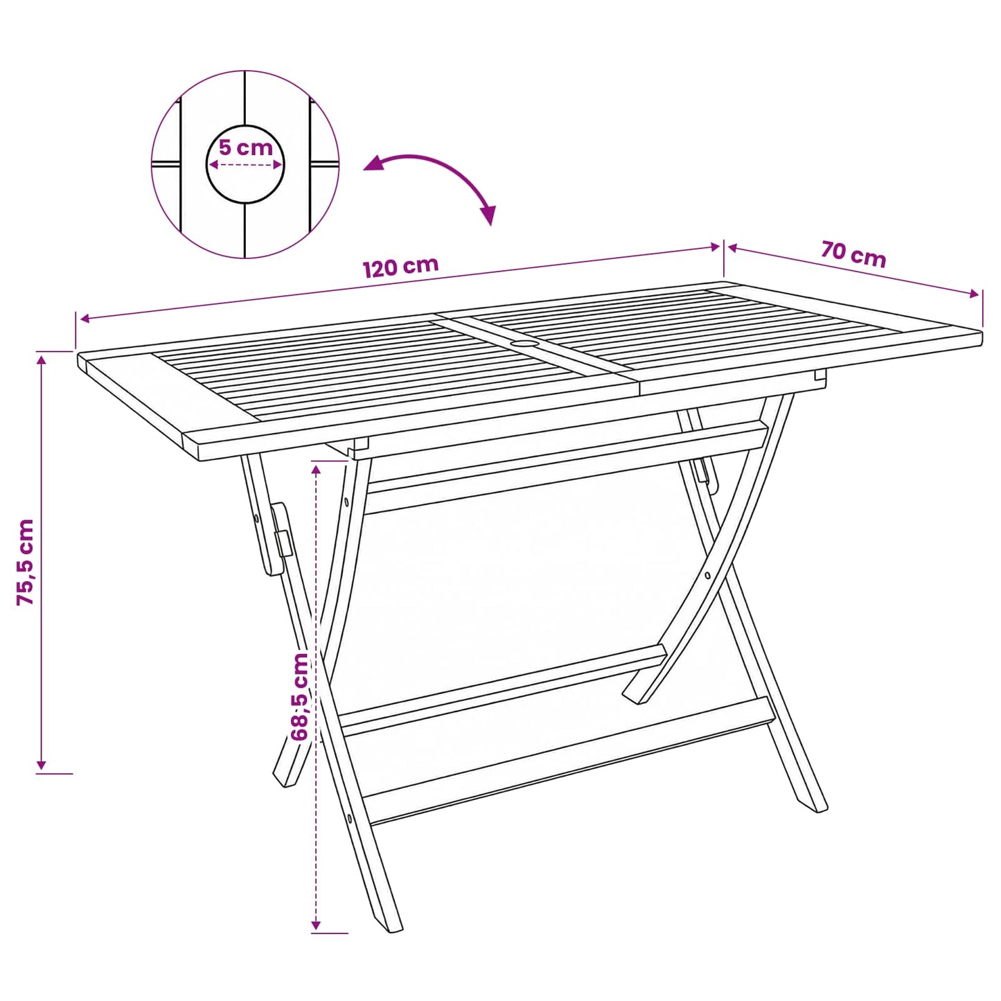 Folding Garden Table Natural 120 x 70 x 75.5 cm Solid Teak Wood