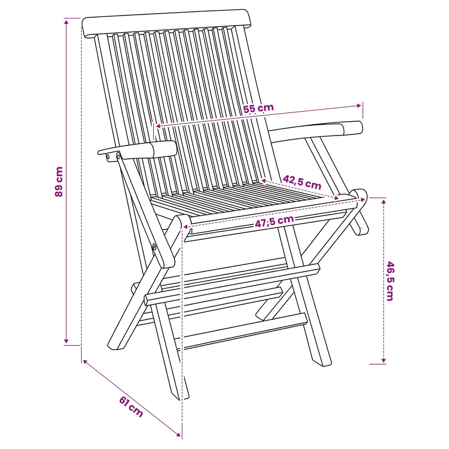 Folding Garden Chair 3 pcs Natural Solid Teak Wood