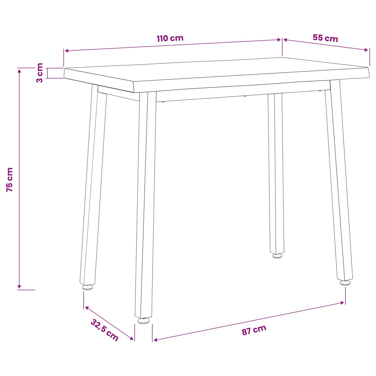 110 x 55 x 75 cm Solid Acacia Wood White Rectangular