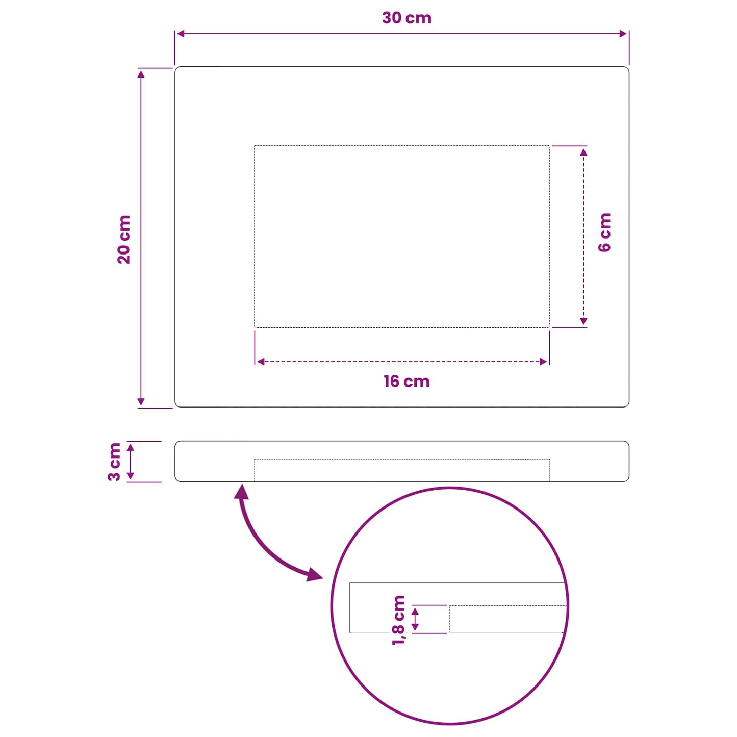 Rectangular Table Top 30 x 20 x 3.5 cm Rectangular White
