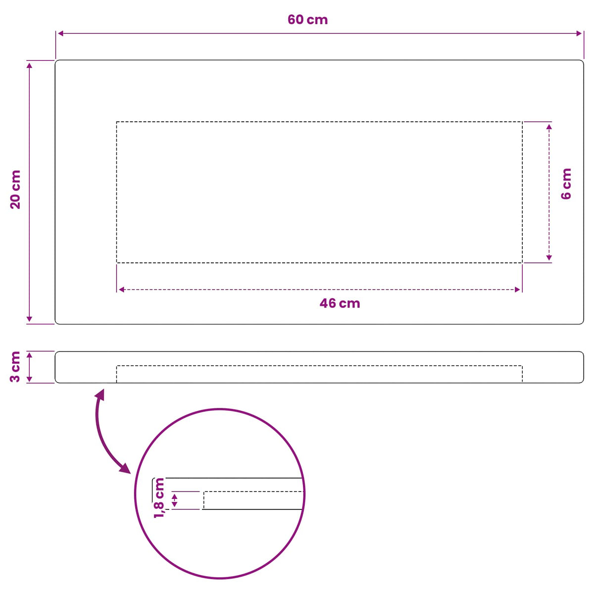 Rectangular Table Top 60 x 20 x 3.5 cm Rectangular Dark Brown