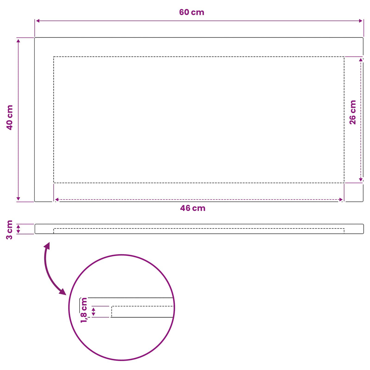 Rectangular Table Top 60 x 40 x 3.5 cm Rectangular Natural