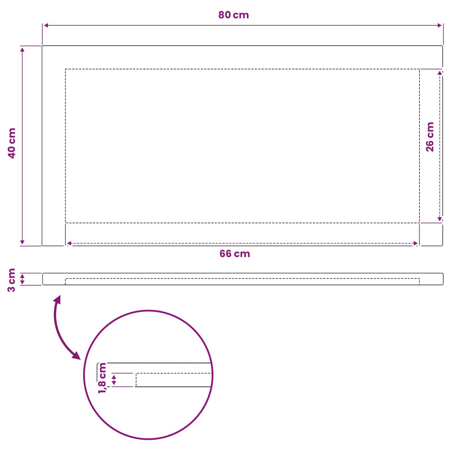 Rectangular Table Top 80 x 40 x 3.5 cm Rectangular White