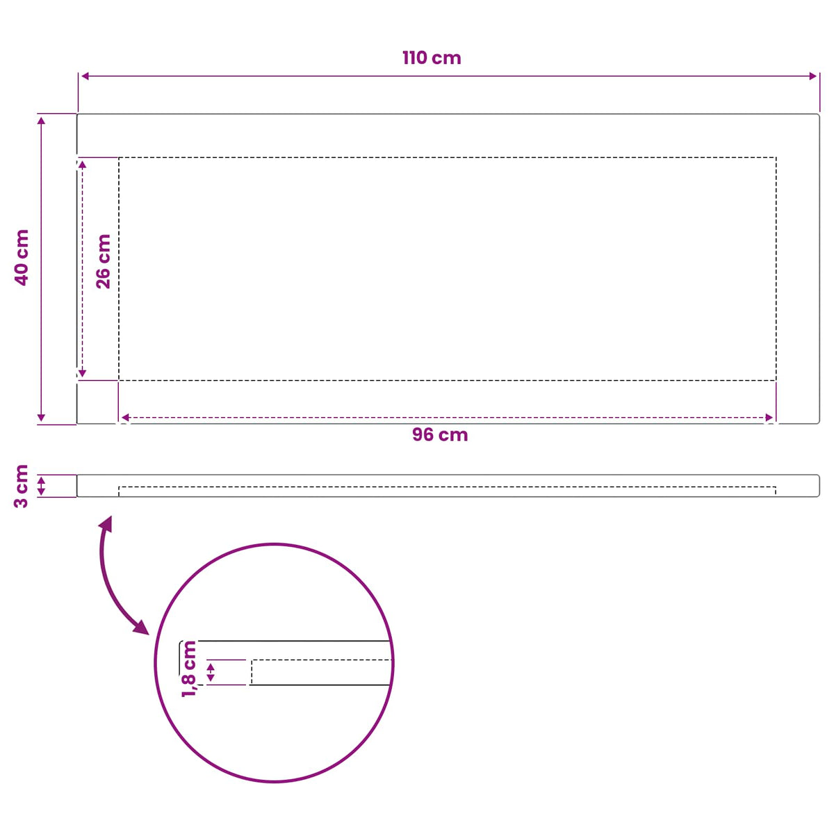 Rectangular Table Top 110 x 40 x 3.5 cm Rectangular Dark Brown