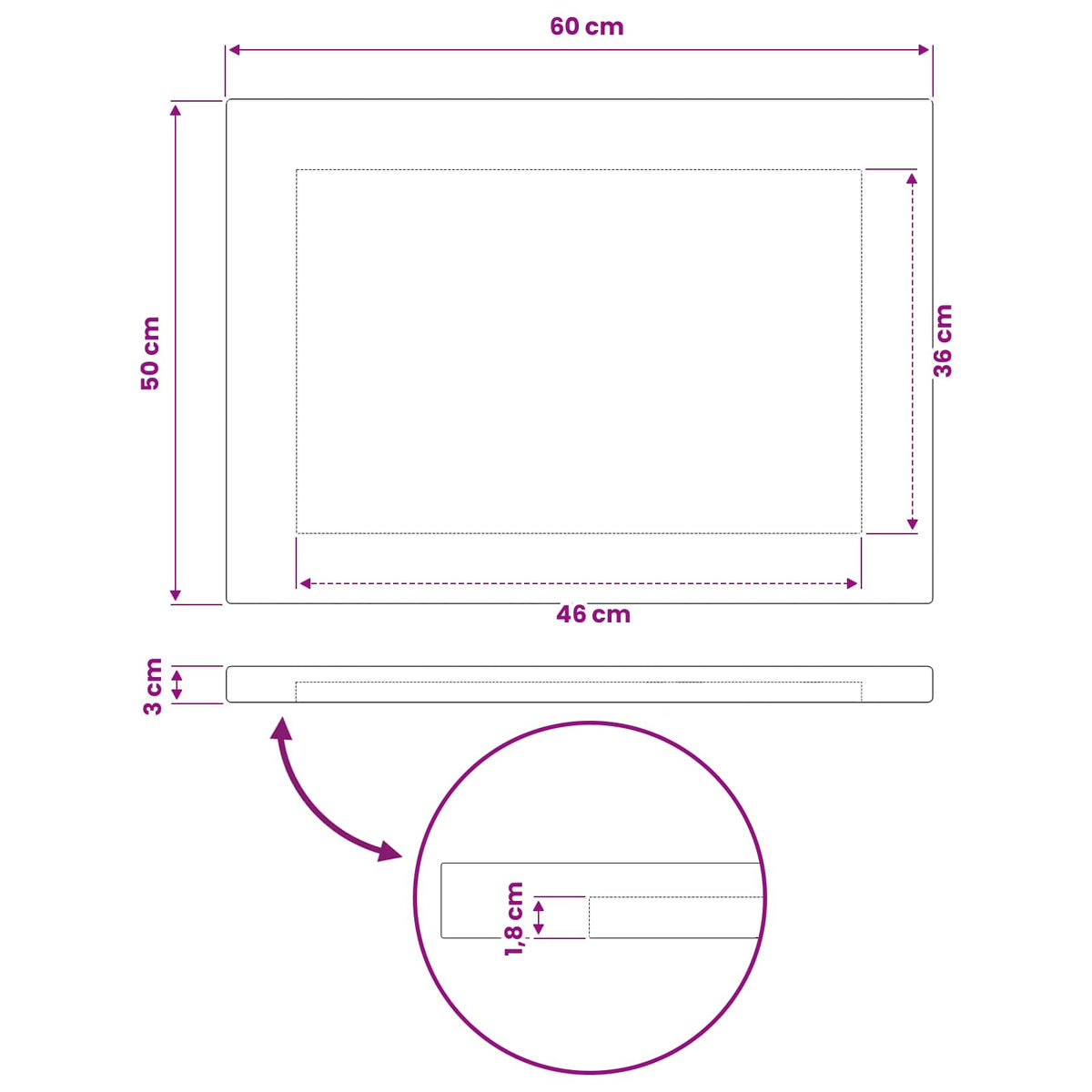 Rectangular Table Top 60 x 50 x 3.5 cm Rectangular White