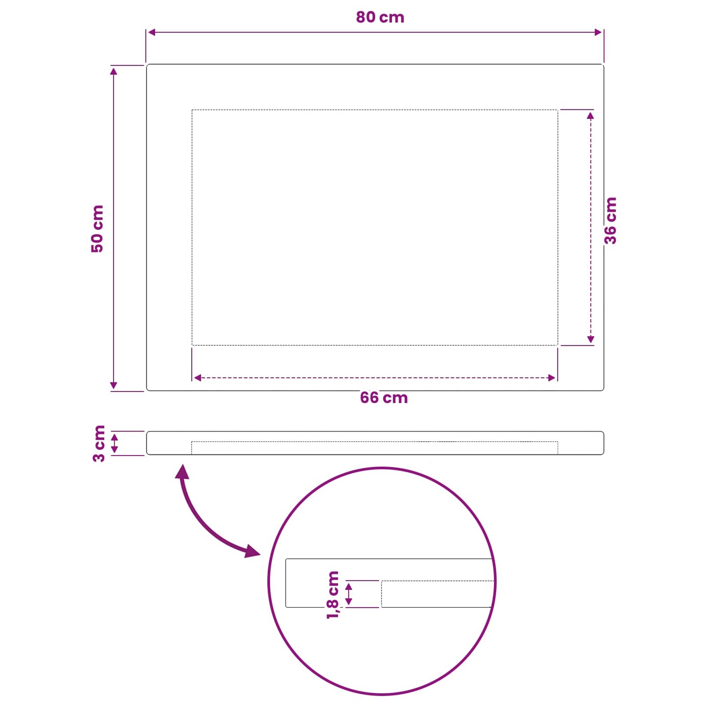 Rectangular Table Top 80 x 50 x 3.5 cm Rectangular White