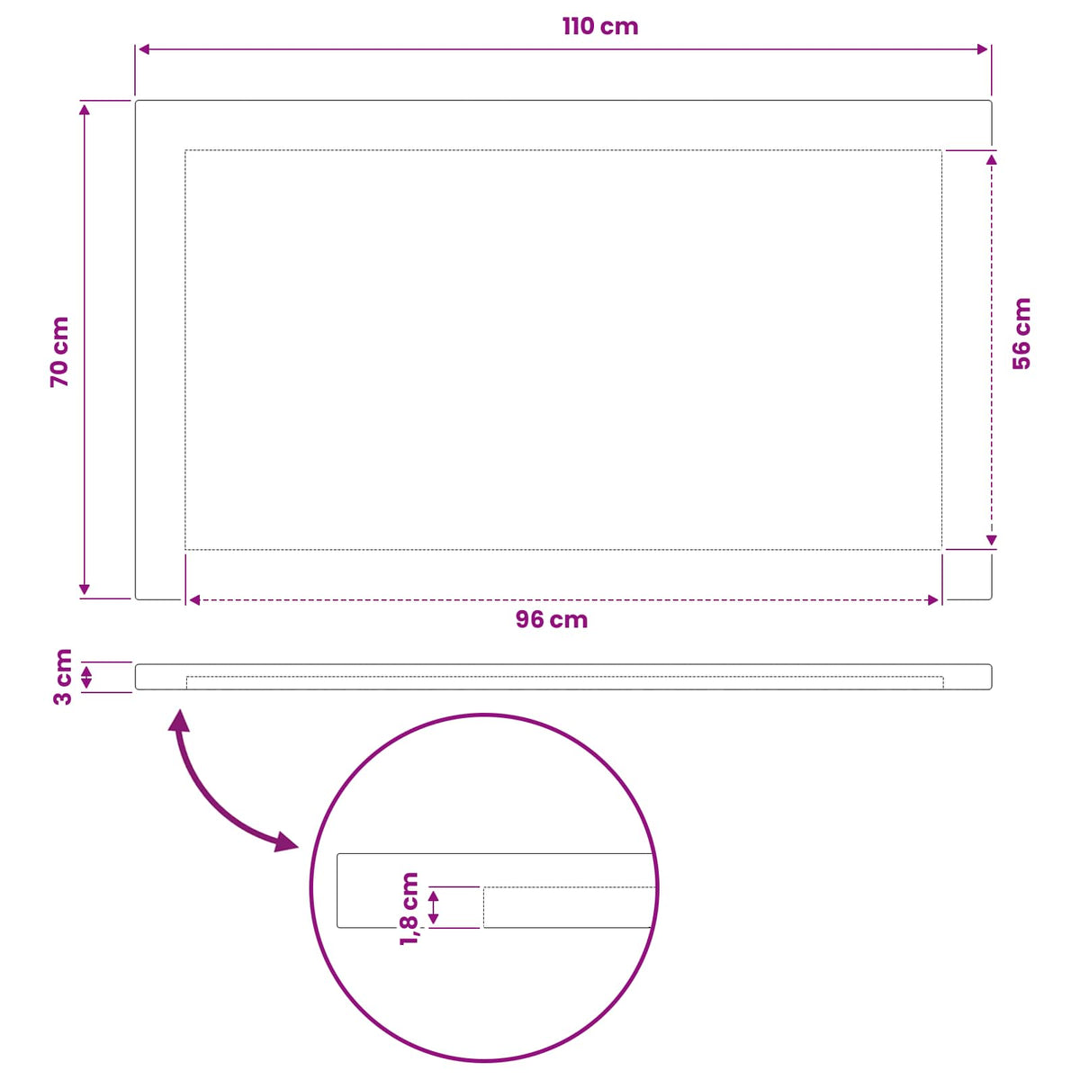 Rectangular Table Top 110 x 70 x 3.5 cm Rectangular White