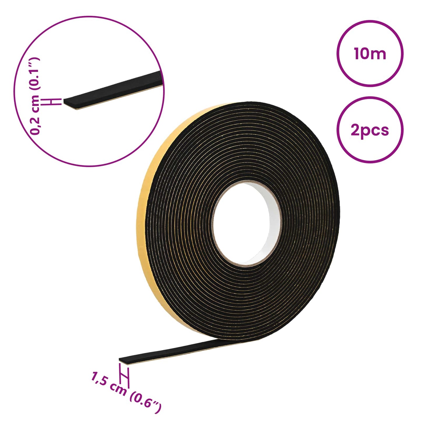 Self-adhesive Foam Tape 2 pcs Black 15mm x 10m CR Foam