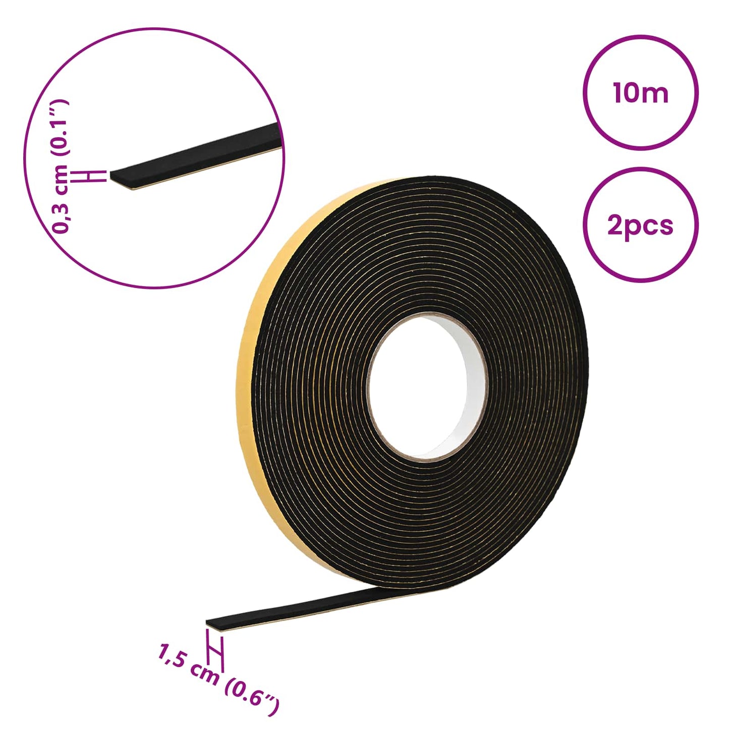 Self-adhesive Foam Tape 2 pcs Black 15mm x 10m CR Foam