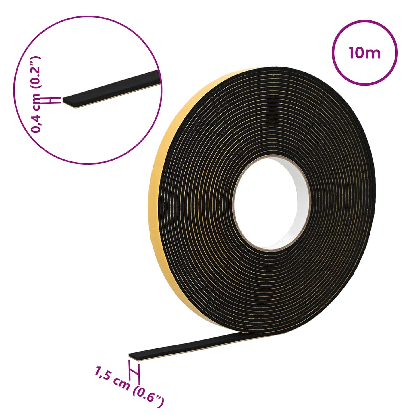 Self-adhesive Foam Tape 10 pcs Black 15mm x 10m CR Foam