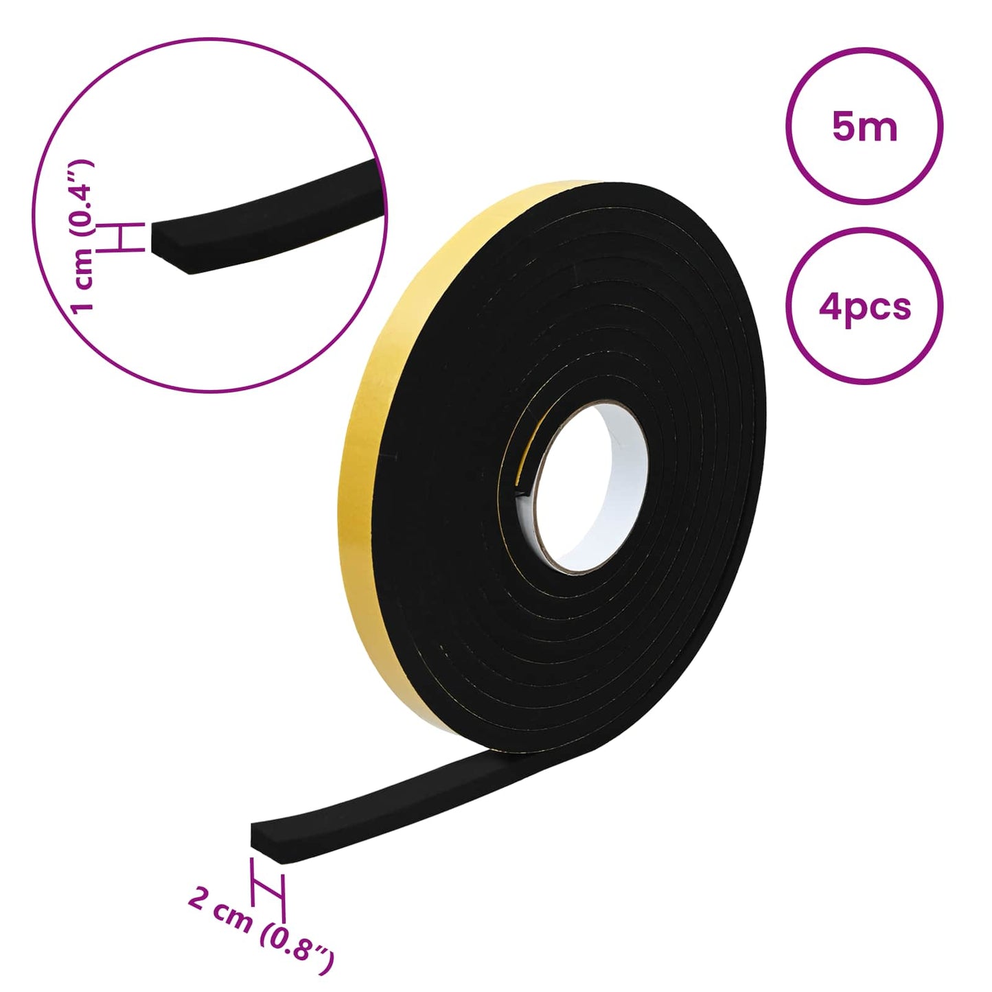 Self-adhesive Foam Tape 4 pcs Black 20mm x 5m CR Foam