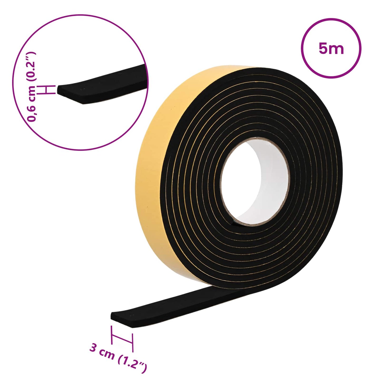 Self-adhesive Foam Tape 10 pcs Black 30mm x 5m CR Foam