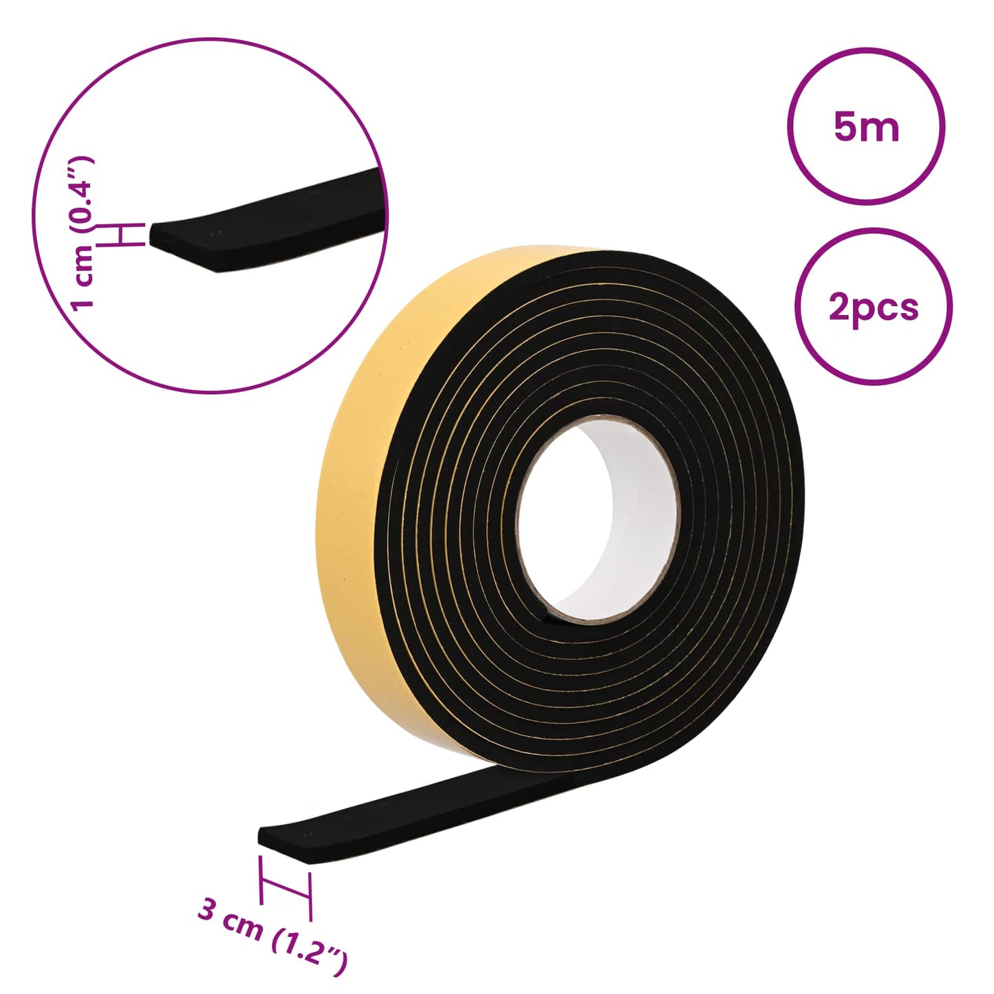 Self-adhesive Foam Tape 2 pcs Black 30mm x 5m CR Foam