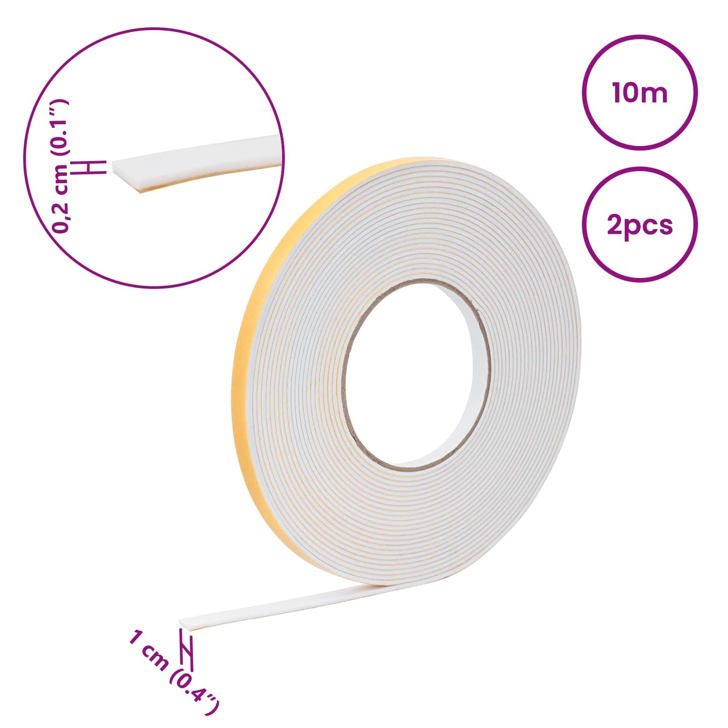 Self-adhesive Foam Tape 2 pcs White 10mm x 10m CR Foam