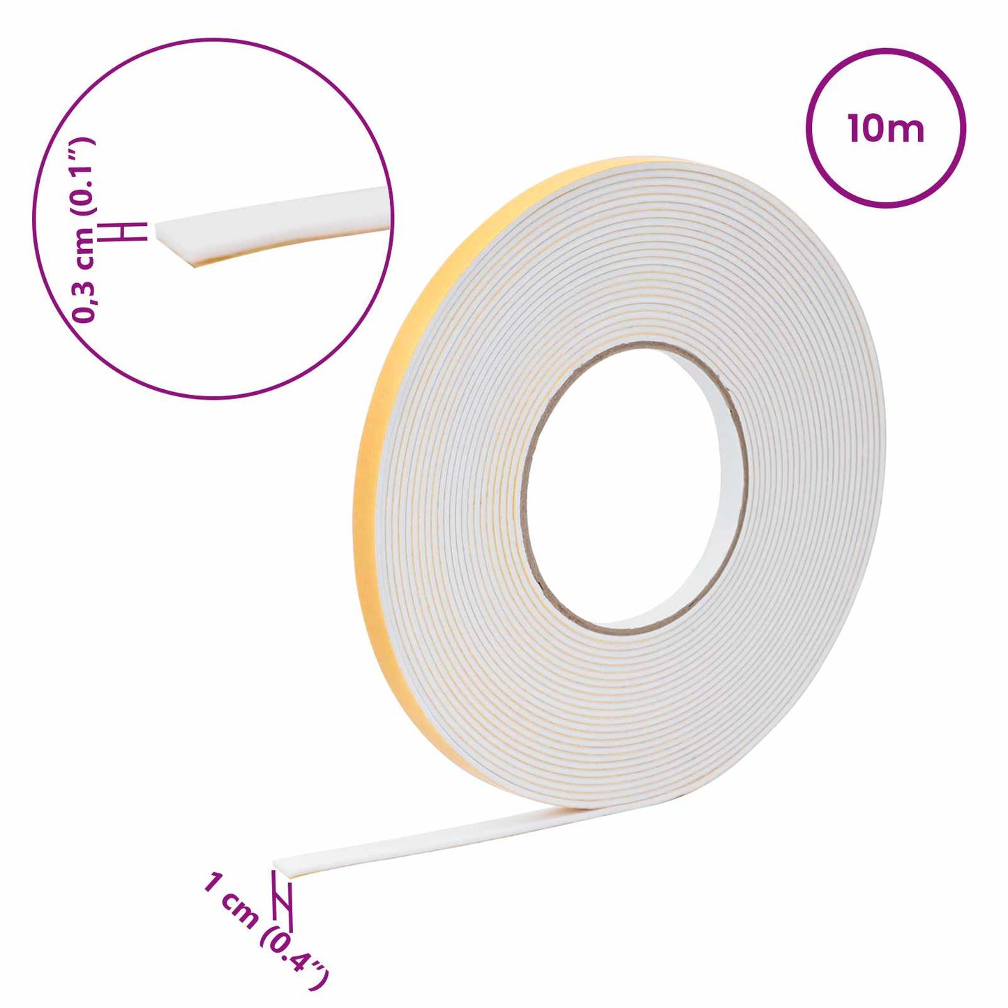 Self-adhesive Foam Tape 10 pcs White 10mm x 10m CR Foam