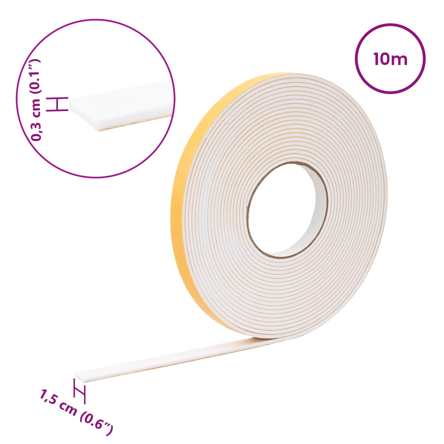 Self-adhesive Foam Tape 10 pcs White 15mm x 10m CR Foam